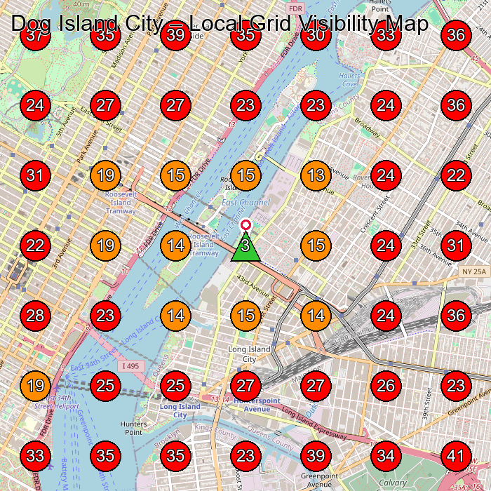 Dog Island City GeoGrid visibility map for Animal Hospital in Long Island City